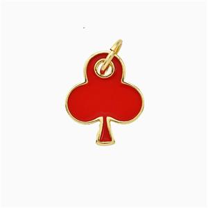 ACE of Clubs Copper Pendant Red Enamel Gold Plated, approx 12mm
