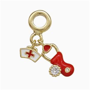 Nursing Charms Copper Pendant Pave Zirconia Red Enamel Gold Plated, approx 7mm, 7-12mm, 7mm dia