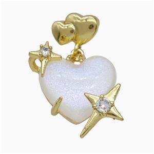 White Resin Heart Pendant Copper Star Pave Zirconia Gold Plated, approx 20mm, 10-12mm