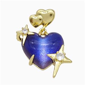 Purple Resin Heart Pendant Copper Star Pave Zirconia Gold Plated, approx 20mm, 10-12mm
