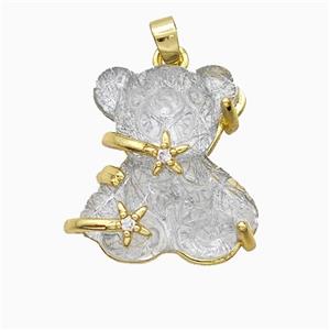 Silver Resin Bear Pendant Copper Star Pave Zirconia Gold Plated, approx 20mm