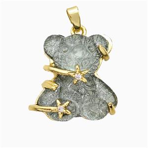Gray Resin Bear Pendant Copper Star Pave Zirconia Gold Plated, approx 20mm