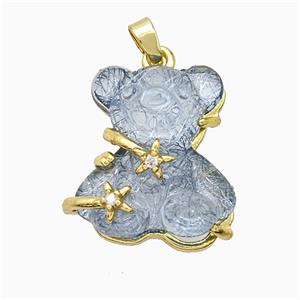 Grayblue Resin Bear Pendant Copper Star Pave Zirconia Gold Plated, approx 20mm