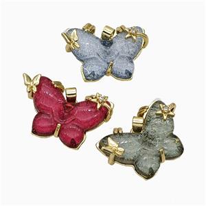 Resin Butterfly Pendant Copper Star Pave Zirconia Gold Plated Mixed, approx 20-26mm