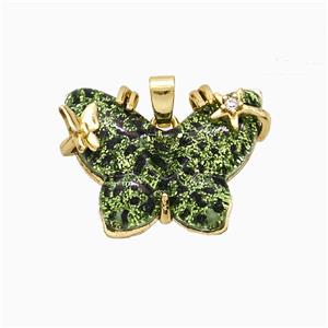 Green Resin Butterfly Pendant Copper Star Pave Zirconia Gold Plated, approx 20-26mm