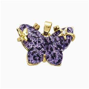 Purple Resin Butterfly Pendant Copper Star Pave Zirconia Gold Plated, approx 20-26mm