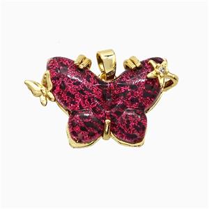 Red Resin Butterfly Pendant Copper Star Pave Zirconia Gold Plated, approx 20-26mm