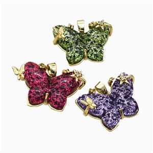Resin Butterfly Pendant Copper Star Pave Zirconia Gold Plated Mixed, approx 20-26mm