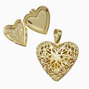 Copper Heart Locket Pendant Hollow 18K Gold Plated, approx 25mm