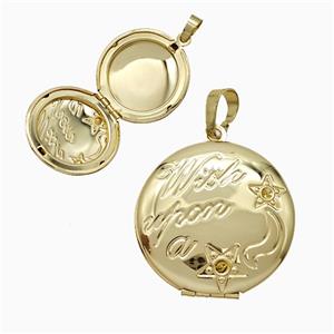 Copper Coin Locket Pendant Star 18K Gold Plated, approx 25mm