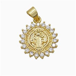 Saint Jude Charms Copper Pendant Pave Zirconia Gold Plated, approx 16mm
