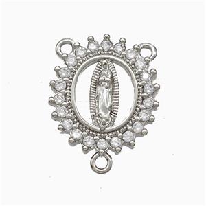 Virgin Mary Charms Copper Pendant Pave Zirconia 3loops Platinum Plated, approx 16-17mm