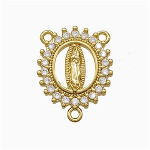 Virgin Mary Charms Copper Pendant Pave Zirconia 3loops Gold Plated, approx 16-17mm