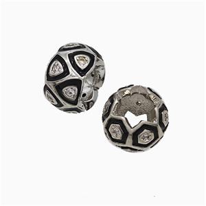 Copper Rondelle Beads Pave Zirconia Black Enamel Platinum Plated, approx 7.5-12mm