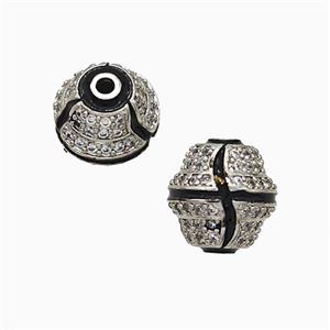 Copper Bicone Beads Pave Zirconia Black Enamel Platinum Plated, approx 11-12mm