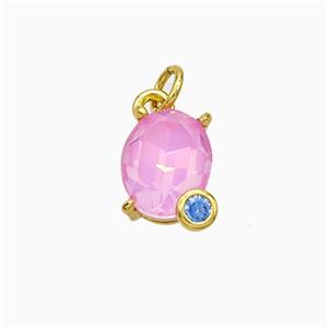 Hotpink Crystal Glass Oval Pendant Copper Gold Plated, approx 8-10mm
