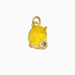 Yellow Crystal Glass Oval Pendant Copper Gold Plated, approx 8-10mm
