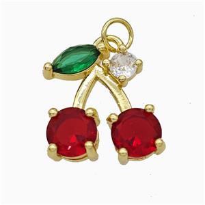 Copper Cherry Pendant Pave Crystal Glass Gold Plated, approx 16-18mm