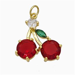 Copper Cherry Pendant Pave Crystal Glass Gold Plated, approx 18mm