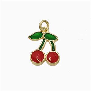 Copper Cherry Pendant Red Enamel Gold Plated, approx 10-12mm
