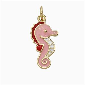 Copper Seahorse Pendant Pink Enamel Gold Plated, approx 10-17mm