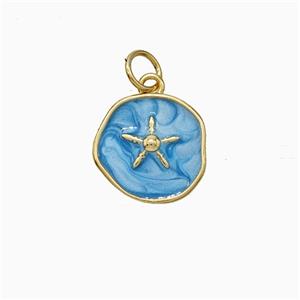 Copper Star Pendant Blue Painted Circle Gold Plated, approx 13mm