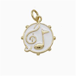 Musical Note Symbols Charms Copper Pendant White Enamel Gold Plated, approx 14mm