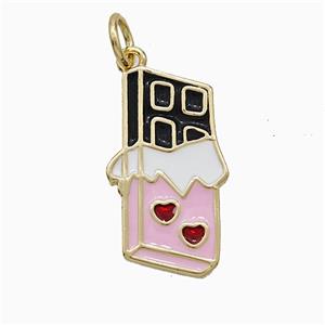 Chocolate Heart Charms Copper Pendant Enamel Gold Plated, approx 11-18mm
