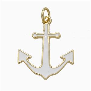 Copper Anchor Pendant White Enamel Gold Plated, approx 17-18mm