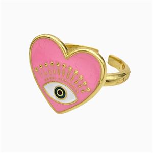 Copper Heart Rings Pink Enamel Eye Gold Plated, approx 17-19mm, 18mm dia
