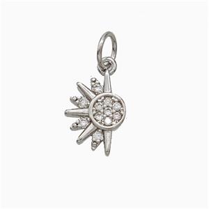 Copper Sun Pendant Pave Zirconia Platinum Plated, approx 8-10mm