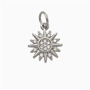 Copper Sun Pendant Pave Zirconia Platinum Plated, approx 10mm