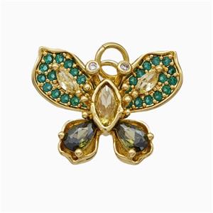 Copper Butterfly Pendant Pave Zirconia Gold Plated, approx 15-19mm