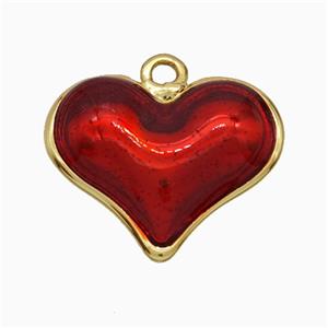 Copper Heart Pendant Red Painted Gold Plated, approx 16-20mm