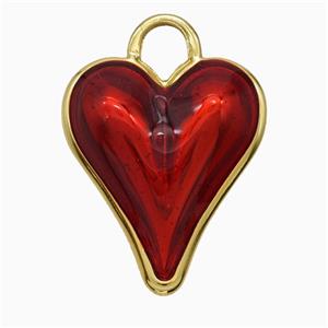 Copper Heart Pendant Red Painted Gold Plated, approx 20-22mm