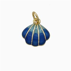 Copper Scallop Shell Pendant Blue Enamel Gold Plated, approx 10-11.5mm
