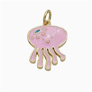 Jellyfish Charms Copper Pendant Pink Enamel Gold Plated, approx 12.5-14mm