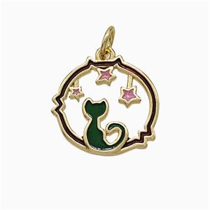 Enamel Copper Pendant, Gold Plated, approx 14-15mm