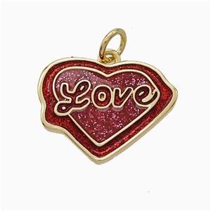 Copper Heart Pendant Red Painted Love Gold Plated, approx 15-18mm