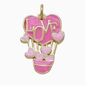 Copper Balloon Pendant Pink Enamel LOVE Heart Gold Plated, approx 15-20mm