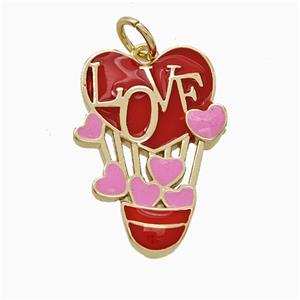 Copper Balloon Pendant Red Enamel LOVE Heart Gold Plated, approx 15-20mm