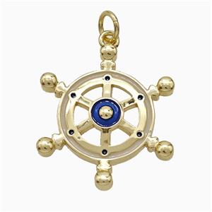 Ship Wheel Charms Copper Pendant Blue Enamel Gold Plated, approx 20-22mm