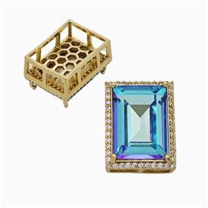 Copper Rectangle Pave Zirconia Blue Crystal Glass Gold Plated, approx 13-17mm