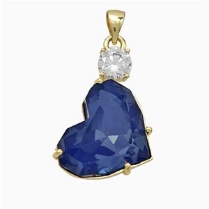 Blue Crystal Glass Heart Pendant Copper Gold Plated, approx 16-25mm