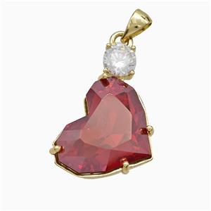 Red Crystal Glass Heart Pendant Copper Gold Plated, approx 16-25mm