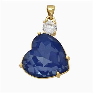 Blue Crystal Glass Heart Pendant Copper Gold Plated, approx 19-25mm