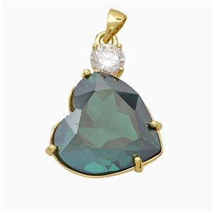 Green Crystal Glass Heart Pendant Copper Gold Plated, approx 19-25mm