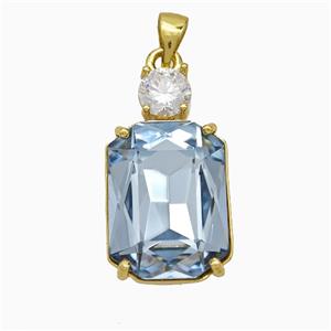 Lt.Blue Crystal Glass Rectangle Pendant Copper Gold Plated, approx 14-25mm