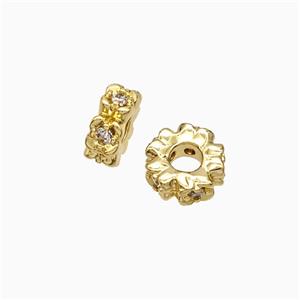 Copper Heishi Beads Pave Zirconia Gold Plated, approx 6mm