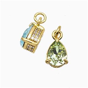 Copper Teardrop Pendant Pave Zirconia Green Crystal Glass Gold Plated, approx 7-8mm